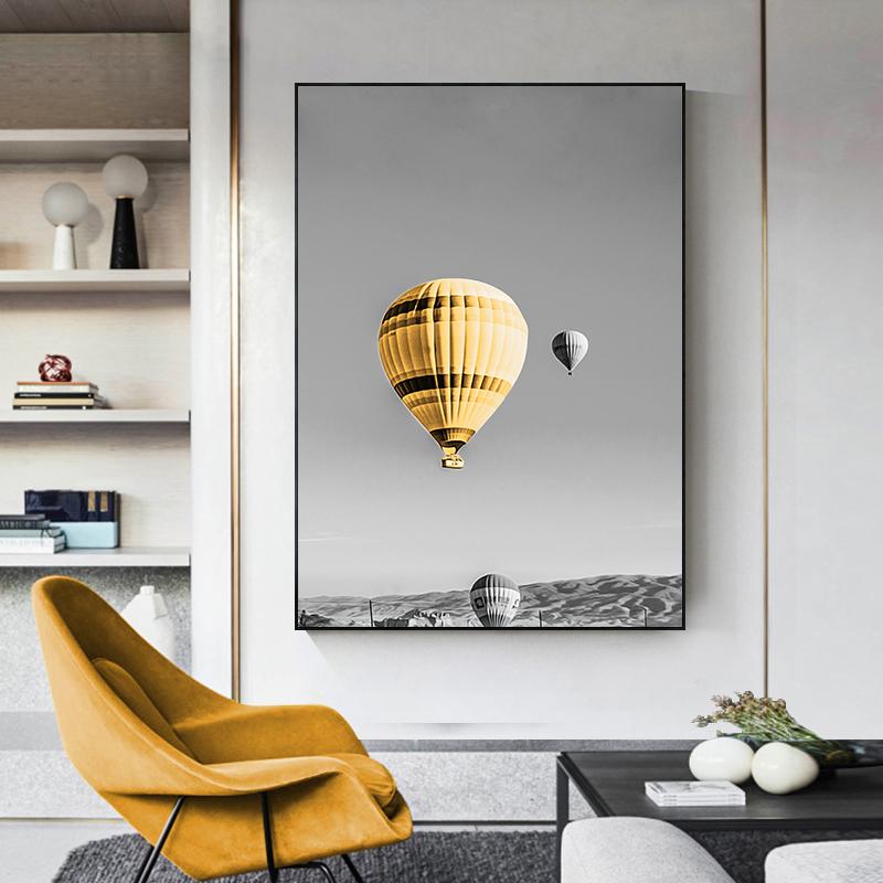 Black Yellow Balloon Lighthouse Wall Art Canvas Painting Landscape Posters and Prints Scenery Picture for Living Room Home Decor