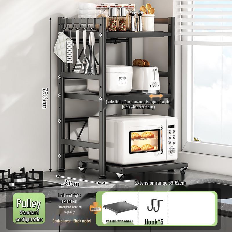 Adjustable Pull-out Microwave Oven Rack – Multi-functional Stainless Steel Shelf for Kitchen Countertop Cookware Storage
