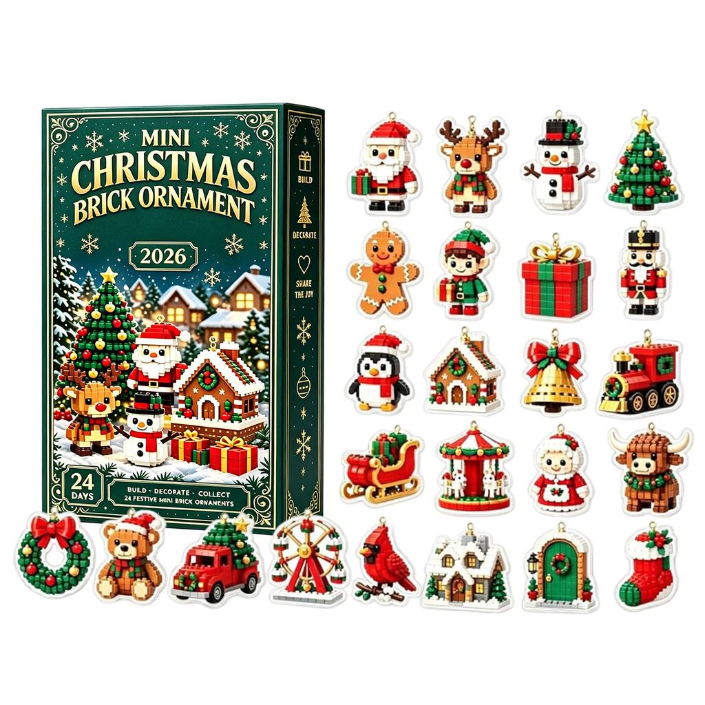 Calendario dell'Avvento di Natale 24 Giorni Mini Ornamenti in Mattoncini Unici Blocchi da Costruzione Fai da Te Scatola Regalo Countdown Decorazioni per la Casa di Natale