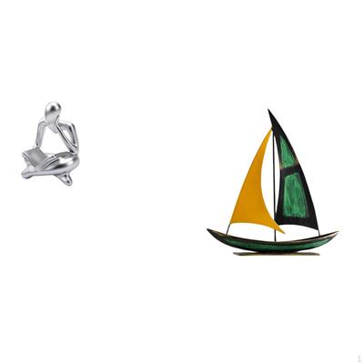 Abstract Iron Thinker Sailboat Statue Sculpture Decoration Ornament for Tabletop Living Room Shelf
