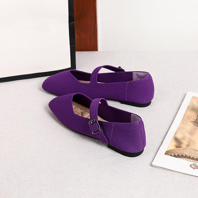 Women's Square Toe Mary Jane Flats Casual Ballet Shoes Walking Shoes with Adjustable Strap Slip On Comfortable Work Flats Soft Dressy Shoes for Women