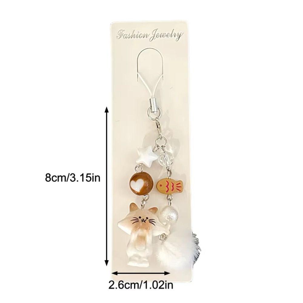 Cat Figurine Cat Phone Chain Stylish Y2K Fur Ball Key Ring Hairball Bead Pendant Girls Gift