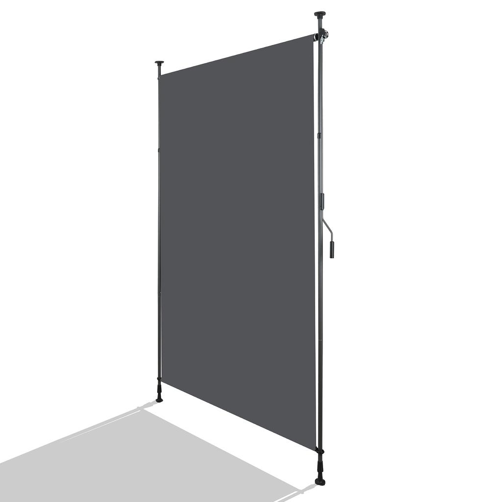 Vertikale Außenmarkise mit Klemmmontage, Sicht- und Windschutz für Balkon und Terrasse, wetterfest, anthrazit, Handkurbel, 150 x 270 cm