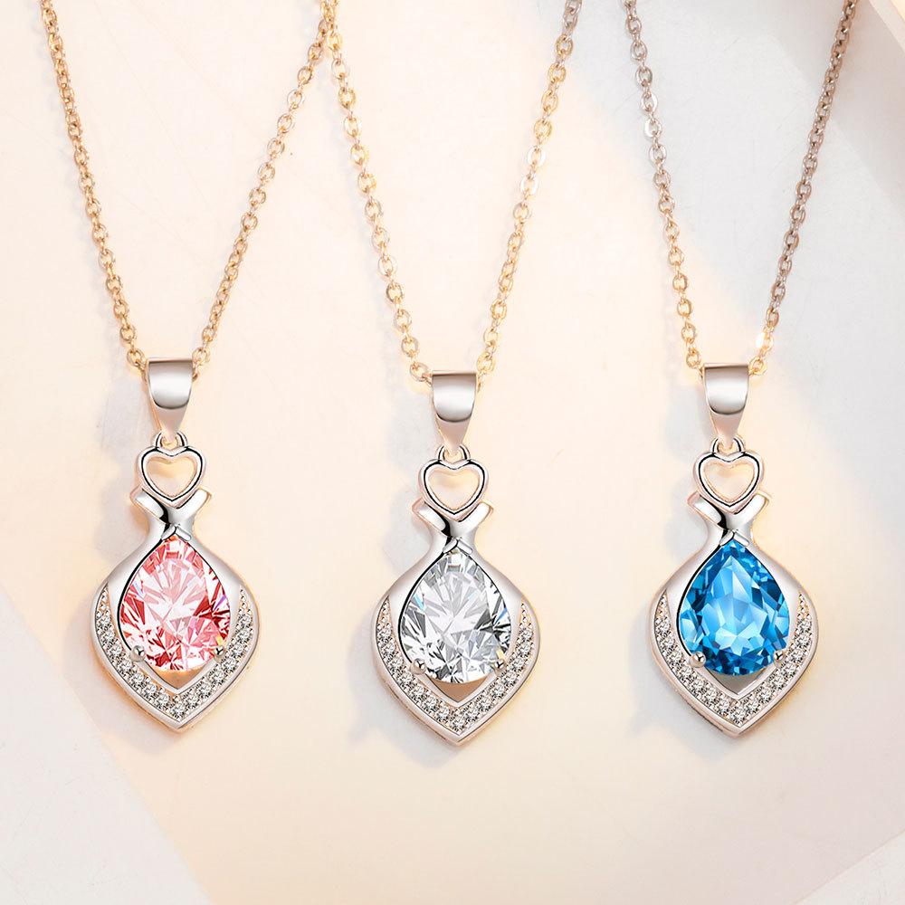 Simple Personality, Slightly Inlaid Zircon Water Drop Heart-Shaped Pendant, Femininity Product, Collarbone Necklace.