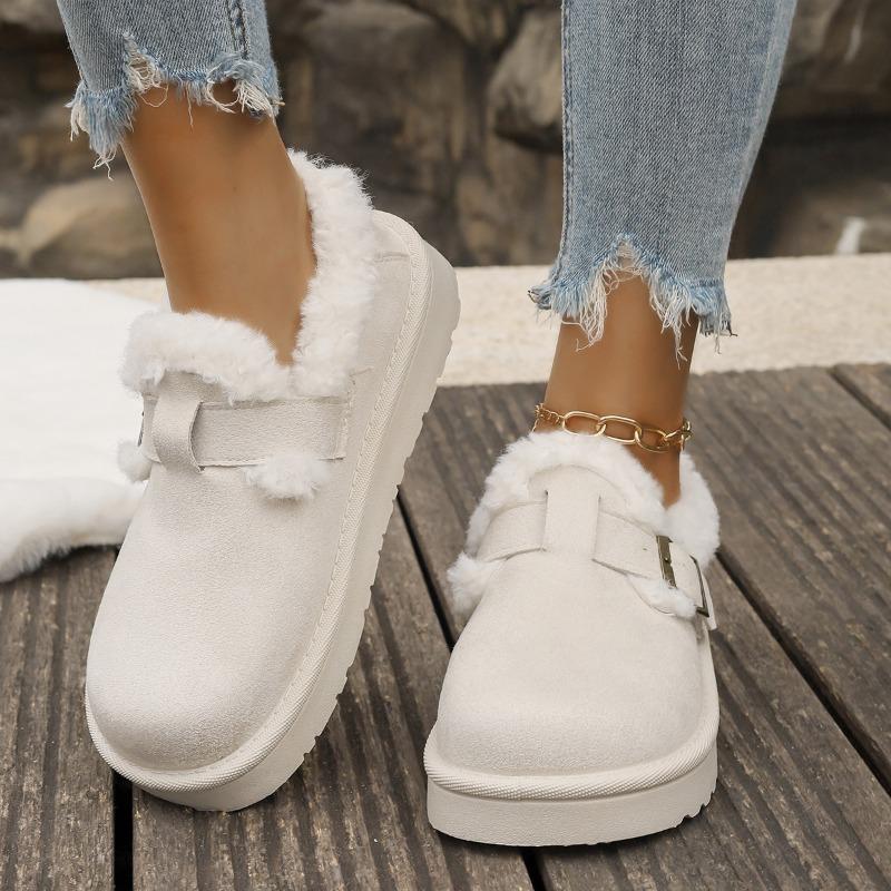 Fur Slippers Women Wear New Autumn and Winter Platform Non-slip Belt Buckle Warm Cotton Shoes Snow Boots