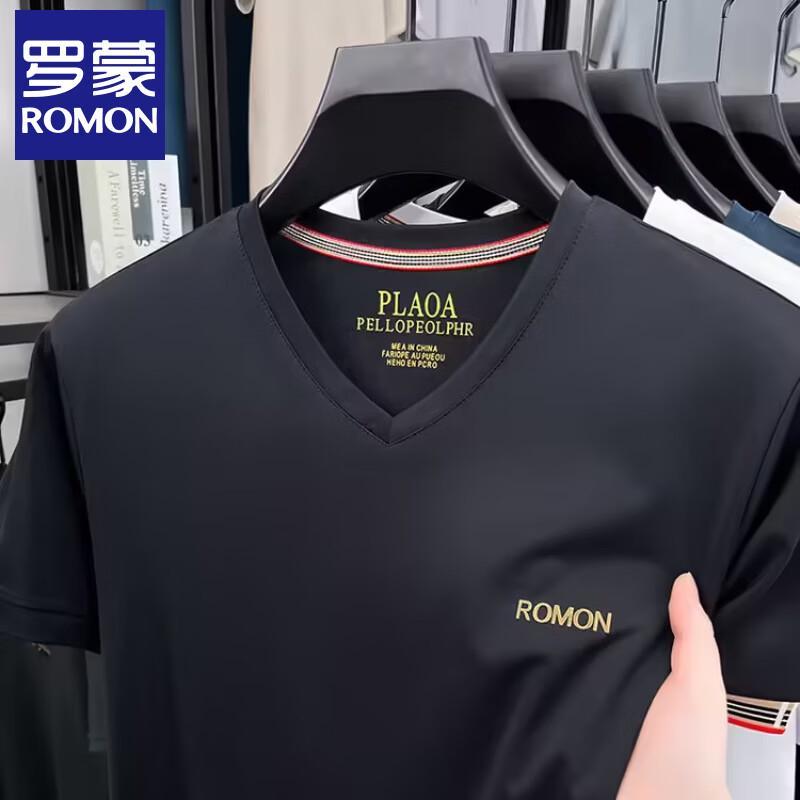 

Romon Men s Summer V-Neck Silk Blend Short Sleeve T-Shirt 4XL