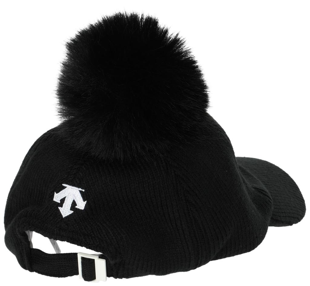 Descente Golf Knit Cap with and Black Women's Pon-Pon Design, Moisture-Wicking, Quick-Drying, Antibacterial, Odor-Resistant, (DGCWJC04, BK00)
