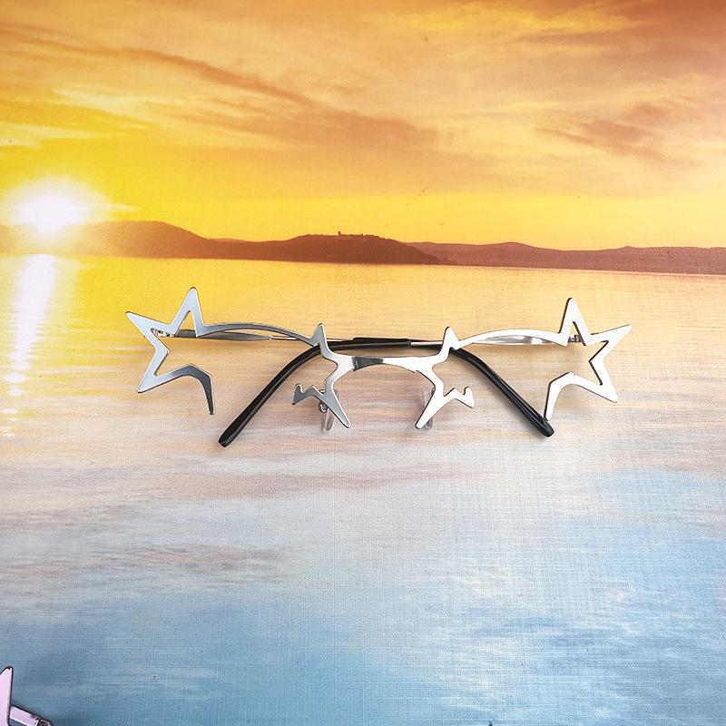 Y2K Halbrahmen Sternenbrille: Zweidimensionale COS-Dekoration für Damen & Herren, Perfekt für Streaming, Clubbing & Street Style.