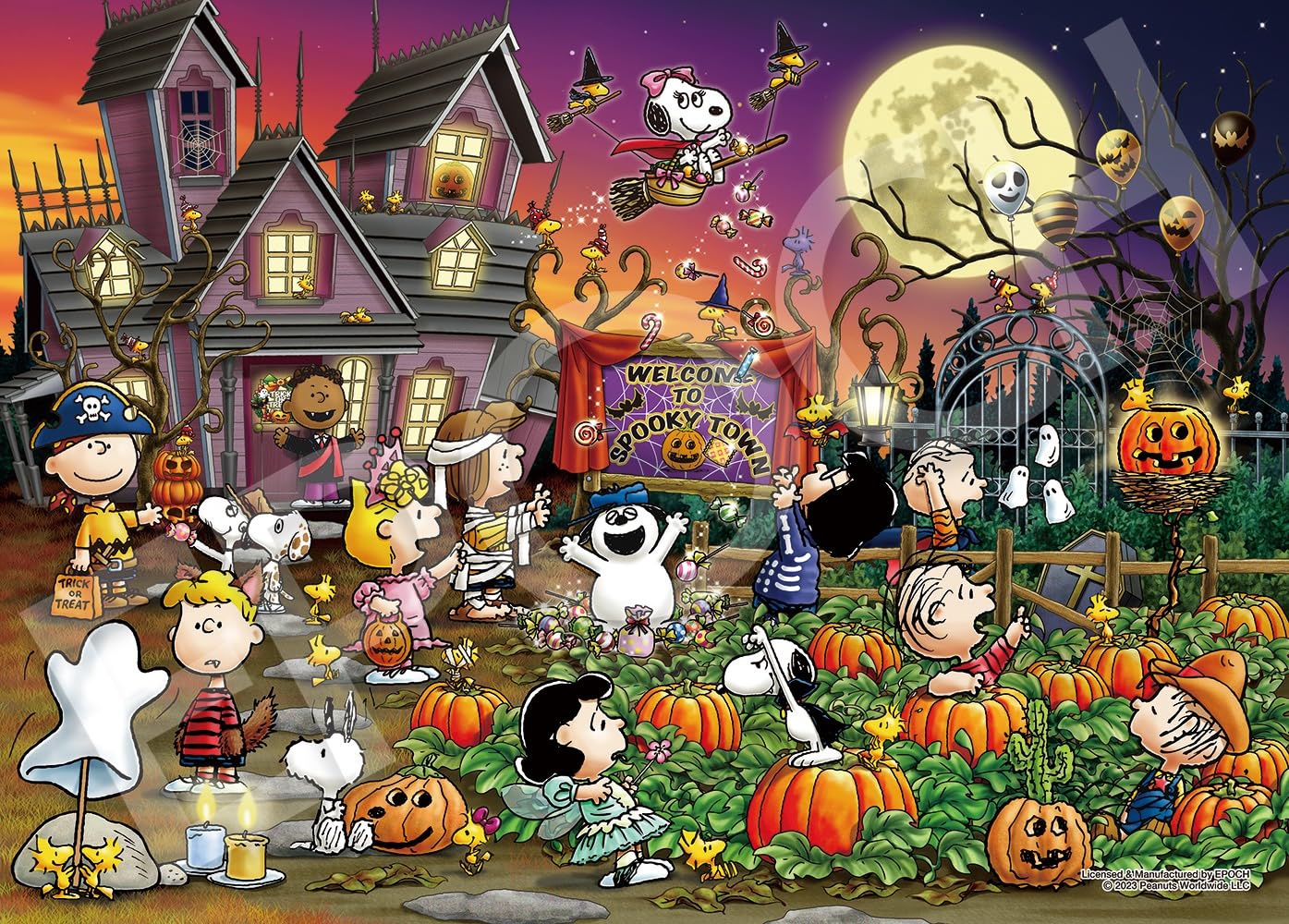 Пазл Epoch PEANUTS Снупи Ночь Хэллоуина Включает и Билет для подсчета очков Пазл из 500 деталей, (38х53см), 06-704s, Клей, Шпатель,