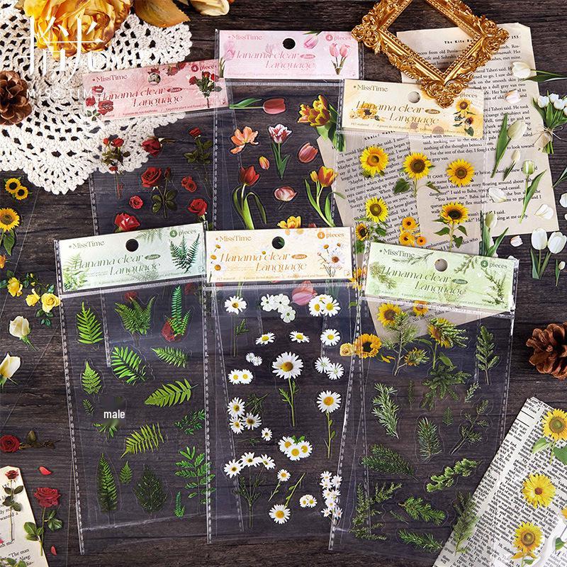 Flower Language Series PET Stickers – 6 Styles for Scrapbooking and Decoration