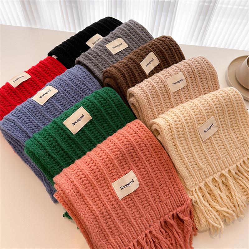 Winter Plain Thick Tassel Wool Knitted Shawl Scarf Lady Casual High Quality Wrap Pashmina Stole Bufandas For Outdoor Activitie