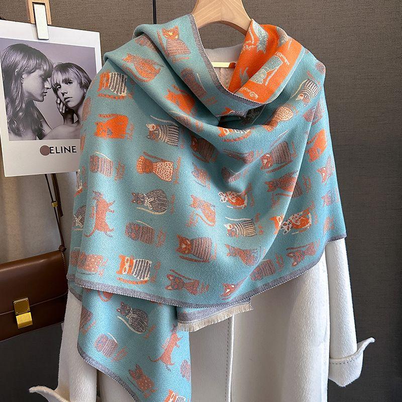 Imitation Cashmere Scarf Female Winter Cat Fashion Thickened Warm Scarf To Keep Out The Cold Air Conditioner Shawl Scarf
