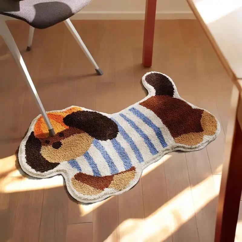 Cartoon Dachshund Wool-Like Carpet Anti-Slip And Warm Bath Floor Mat For Bedroom Side Cushion For Home Decoration