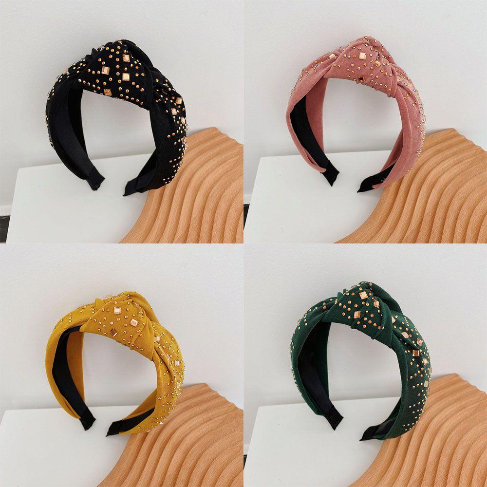 

Носите широкий боковой крест со стразами бархатный узел повязка на голову для женщин и девочек обруч для волос полный сверлильный ободок для волос
