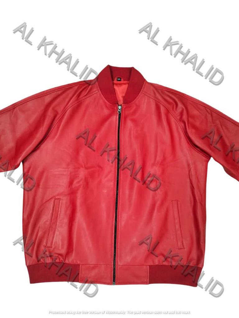 AL KHALID Men's Genuine Lambskin Leather Red Bomber Jacket Baseball Varsity Style Jacket