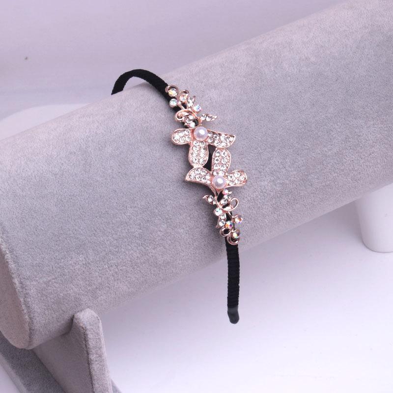 Gold Rhinestone Butterfly Korean Headband & Hairpin Set - Non-Slip Metal Hair Accessories