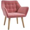 Accent Chair Arm Chair With Wide Arms Slanted Back Thick Padding And Rubber Wooden Legs For Living Room Pink