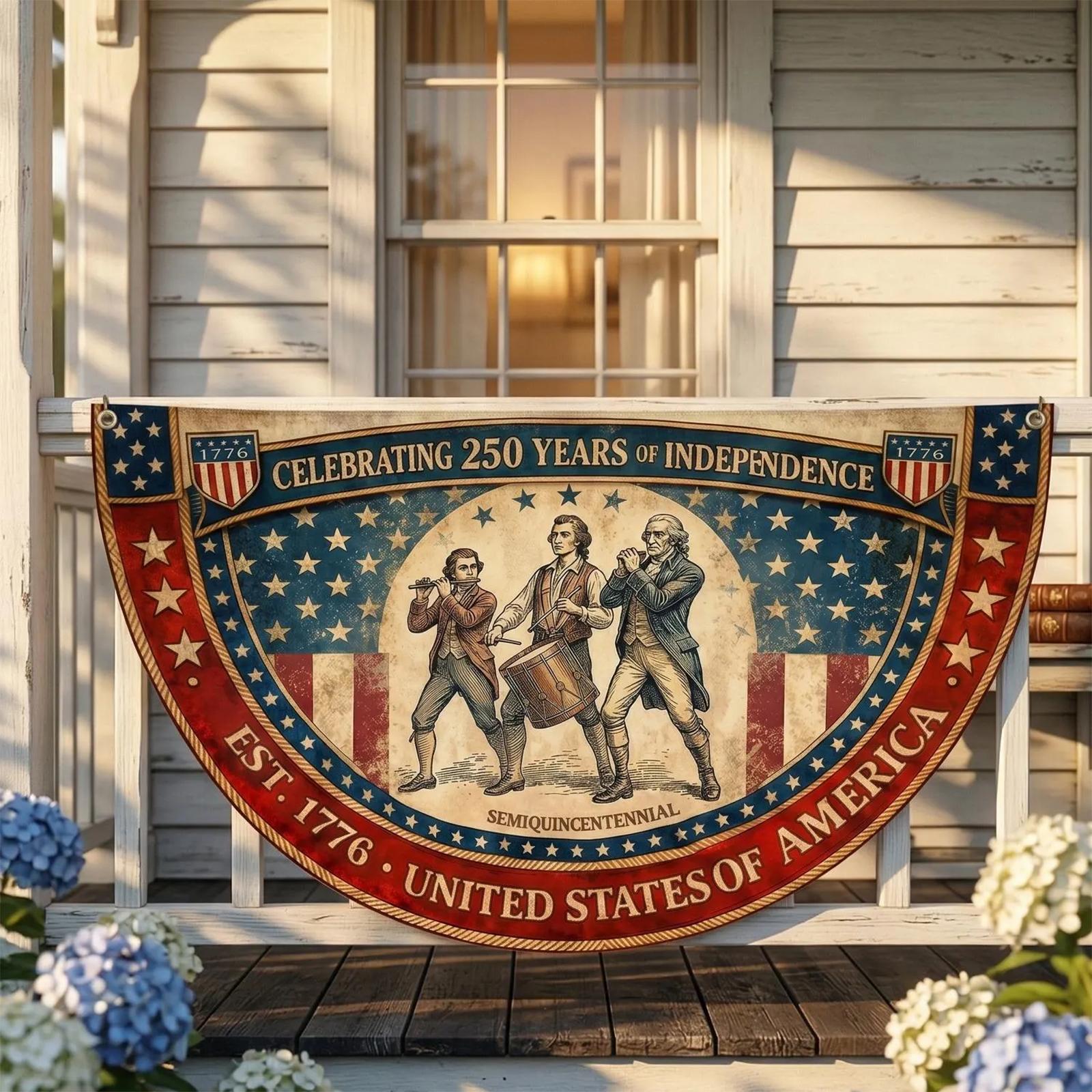 

Semi-Circular Commemorative Banner Celebrating 250 Years of Independence United States of America Est 1776 Patriotic Wall Hanging Decoration One Size