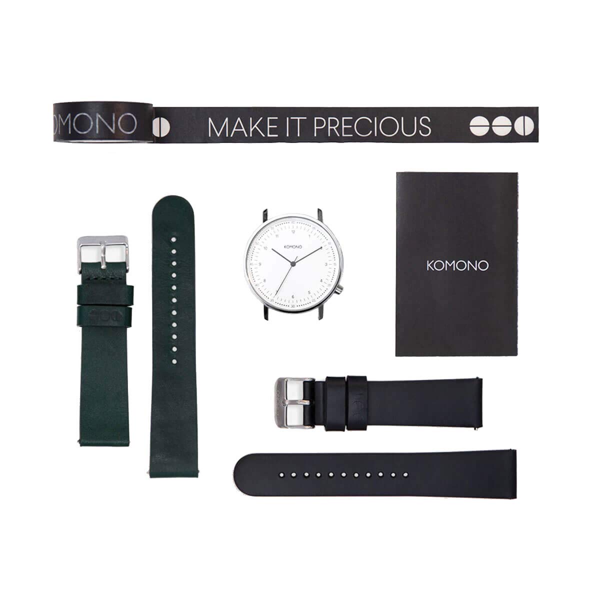 

Ремень унисекс для часов KOMONO Lewis Silver Glossy Case Hunter Leather Belt Leather Belt [Авторизованный дилер] Мужской [Набор для замены] с черным