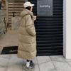 Herfst en Winter Mode Losse Katoenen Jas met Capuchon Dames Lange Bovenkleding Over de Knie Donsjas Dikke Broodjas Warme Jas