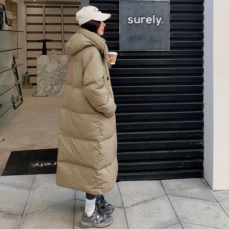 Herfst en Winter Mode Losse Katoenen Jas met Capuchon Dames Lange Bovenkleding Over de Knie Donsjas Dikke Broodjas Warme Jas