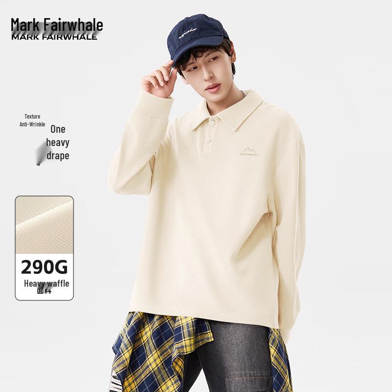 Mark Fairwhale Men's Waffle Knit Long Sleeve Polo Shirt