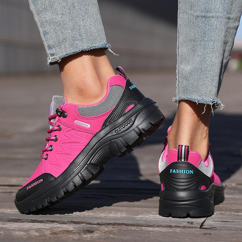 Ladies' Outdoor Hiking Shoes with Black and Pink Non Slip Soles Fashionable Sports Shoes Breathable Mesh Running Hiking Boots