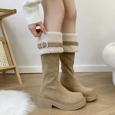 Schneestiefel mit dicker Sohle Damenmode Kunstfell Overknee-Stiefel Neue Winter Warme Pelzstiefel Gürtelschnalle Lässige Baumwollschuhe