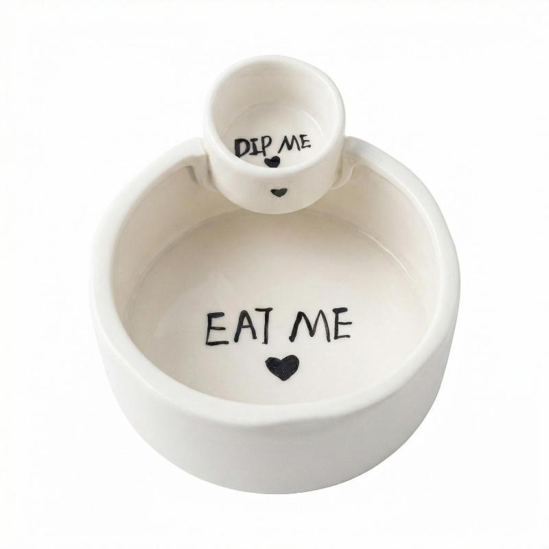 Lovely Red Heart Ceramic Bowl with Integrated Sauce Compartment Microwave Dishwasher Safe for Fries Sushi Appetizer D