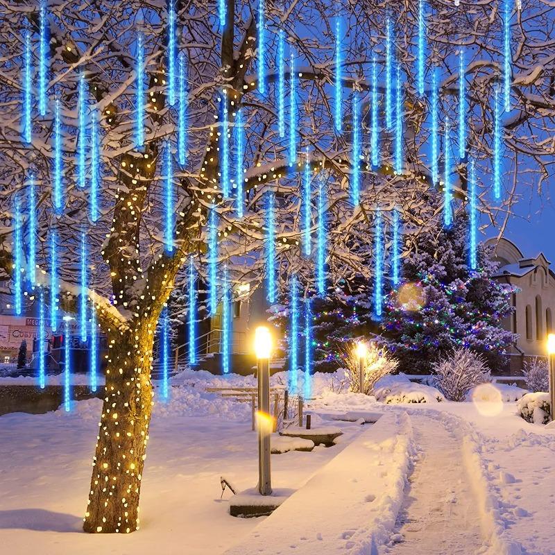Christmas Lights Outdoor 8 Tubes Meteor Shower Lights LED Snow Falling Icicle Cascading Lights for Xmas Tree Wedding Decoration