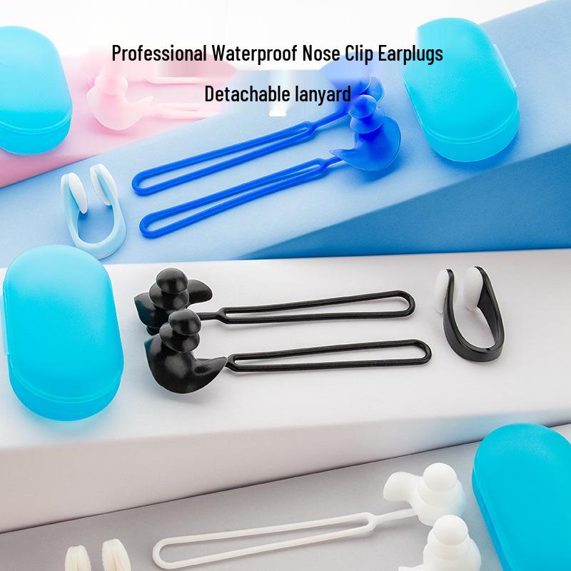 3-Layer Waterproof Silicone Swimming Earplugs & Nose Clip Set with Anti-Drop Cord