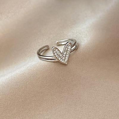 Korean Trend Double-Layer Heart Ring for Women - Luxurious and Dazzling Diamond Index Finger Accessory