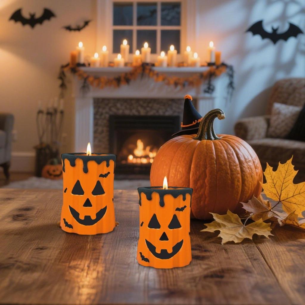 Silicone Ghost Face Pumpkin Candle Mold 3D Halloween Cylindrical Candle Silicone Mold Epoxy Resin Handmade Soap Mould Crafting