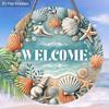 Welcome Seashell Coastal Round Wooden Hanging Sign, 2D Flat Wooden Nautical Front Door Decor