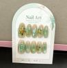10Pcs Reusable Almond Press On Nails With Chinese Calligraphy Design Gradient Green Cat Eye Effect For Women