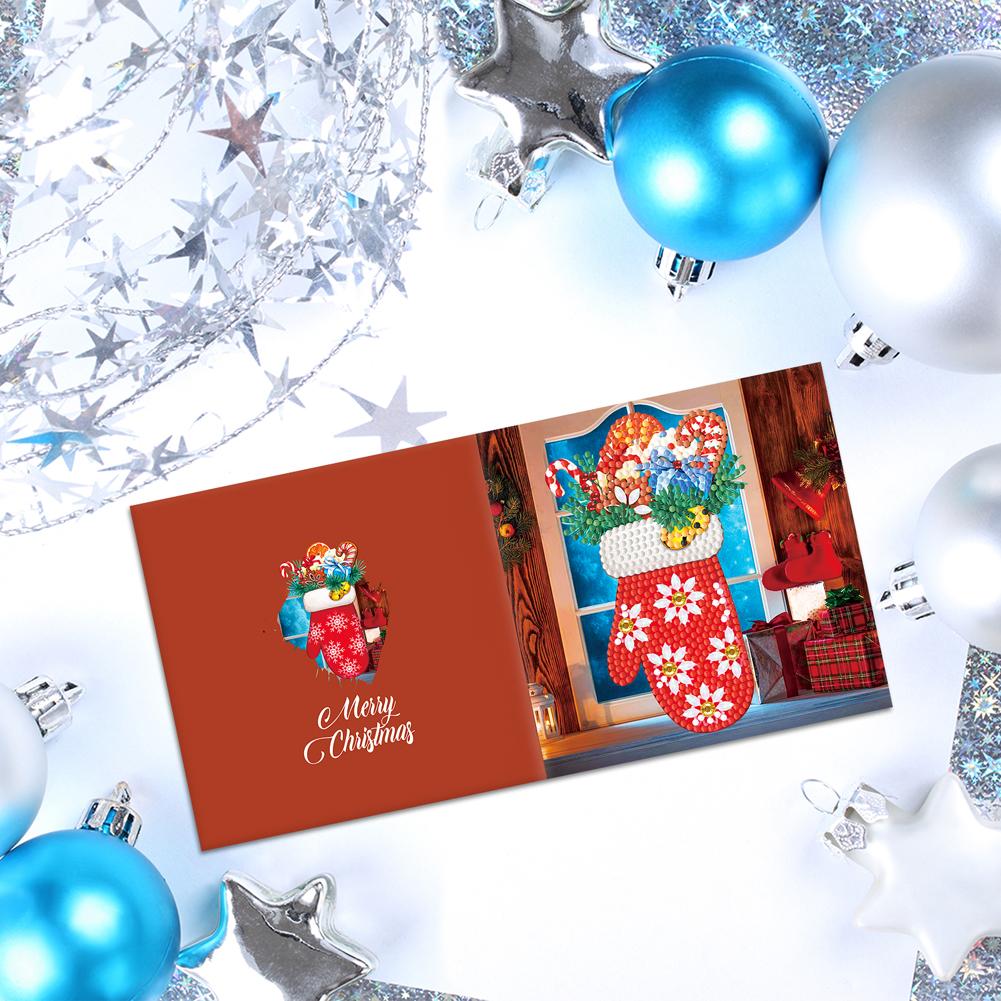 12pcs Christmas Cards Special Shaped DIY Diamond Painting Postcards Bright Drill Cartoon Postcards for Holiday Party Mosaic Kits