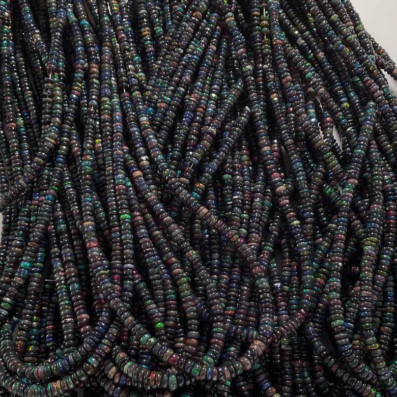 Ethiopian Black Opal Faceted Rondelle Beads: Multi-Fire Gemstone String 14 Inch