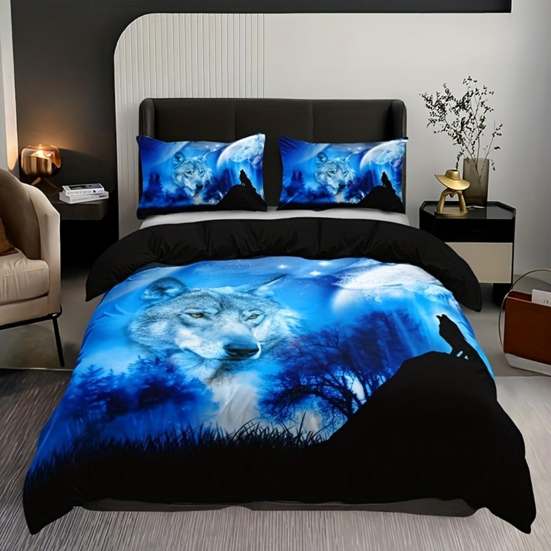 

3pcs Bedding Set Forest Animal Dark Wolf 3D Print Soft Comfortable Duvet Cover King Queen Twin Single Size Bithday Gift for Boys Duvet&EU Twin 135x200c