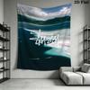 Teal Skull Pattern Tapestry, Vintage Street Brand Text Logo Collage Wall Hanging Aesthetic Decor