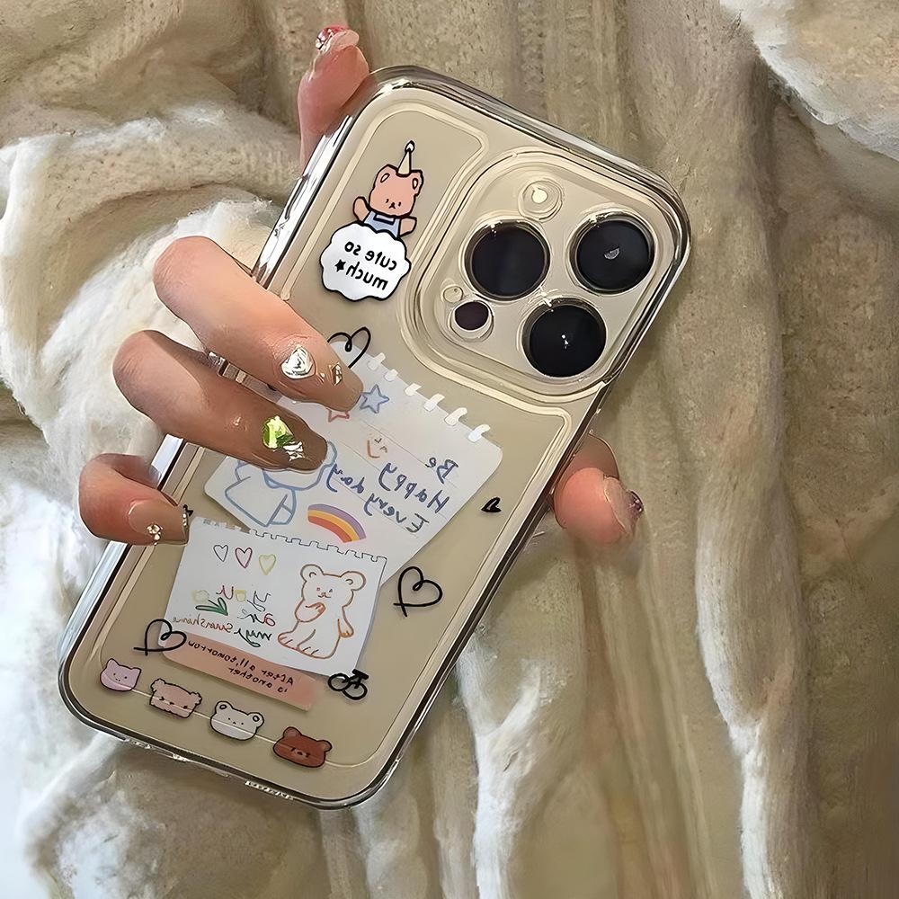 Japan and South Korea Ins Cartoon Sticky Note Bear for iPhone16promax Mobile Phone Case Apple 17 New Protective Case