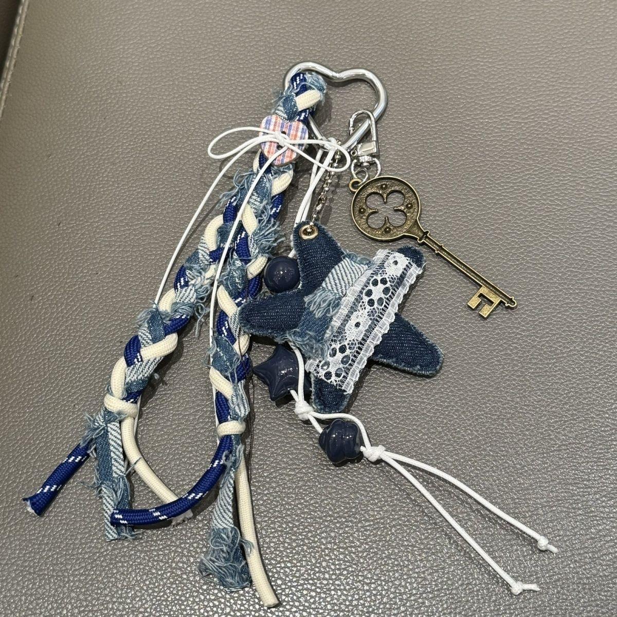 fashion cowboy style Key buckle love heart five-pointed star Pendant Hand woven rope Backpack pendant