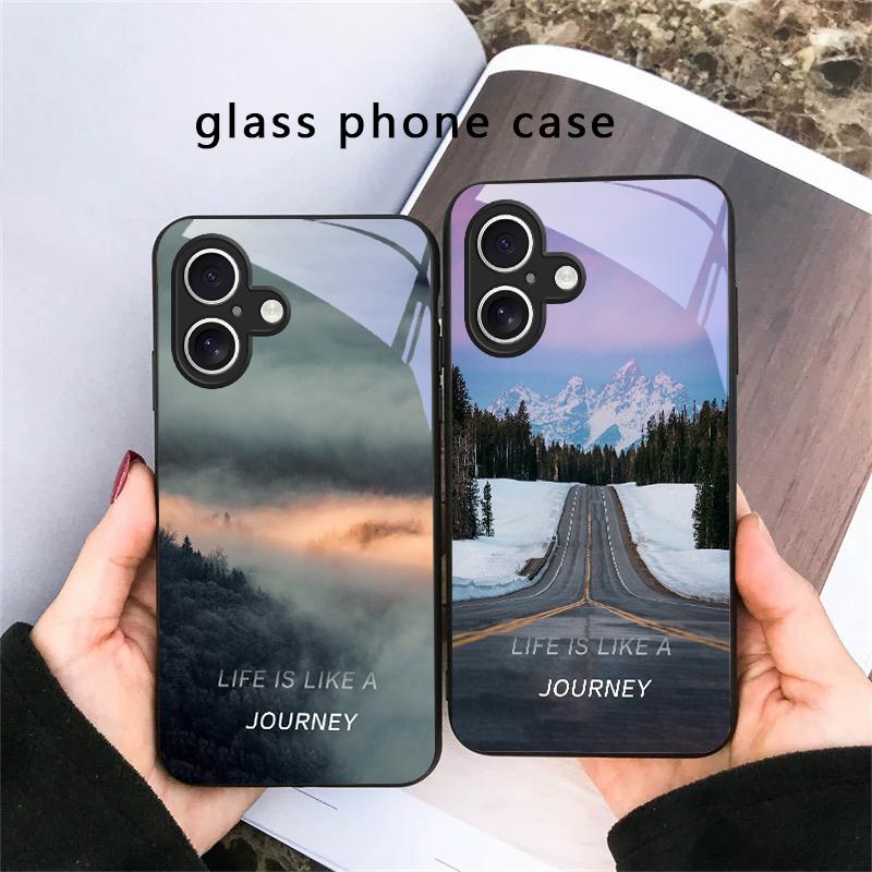 Lake Aurora Ice Surface For iPhone 17 Air 16 E 15 Plus 14 Pro Max 13 12 Mini 11 5 6 7 8 Plus XR XS Max SE Black Glass Phone Case
