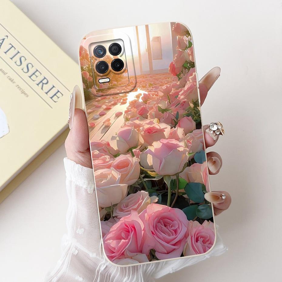 Pour Realme 8 5G Belle Coque de Téléphone Imprimée Fleurs Papillons Pour Realme V13 5G Realme8 RMX3241 Coques Souples en Silicone Gel