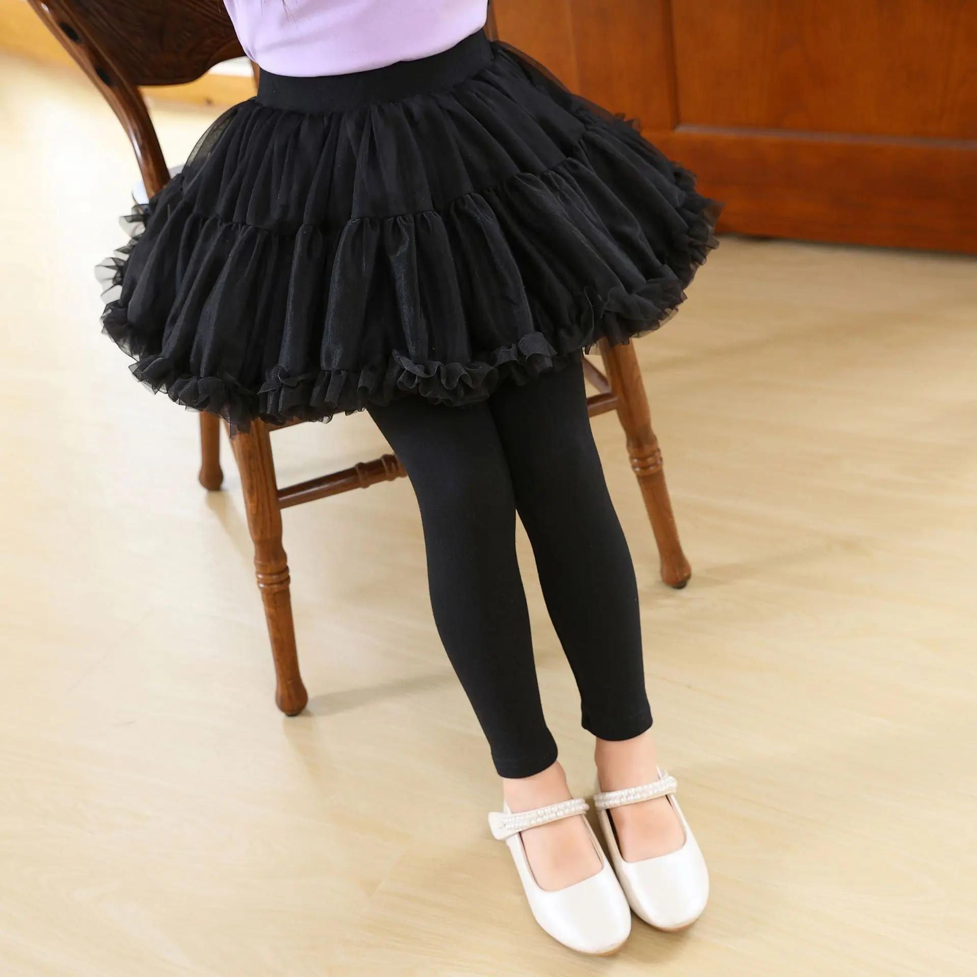 

Детские леггинсы для девочек, сетчатая юбка-пачка, леггинсы, ложные цельные брюки-кюлоты, школьные танцевальные колготки для детей 3–10 лет, детские брюки-юбка 150cm чёрный