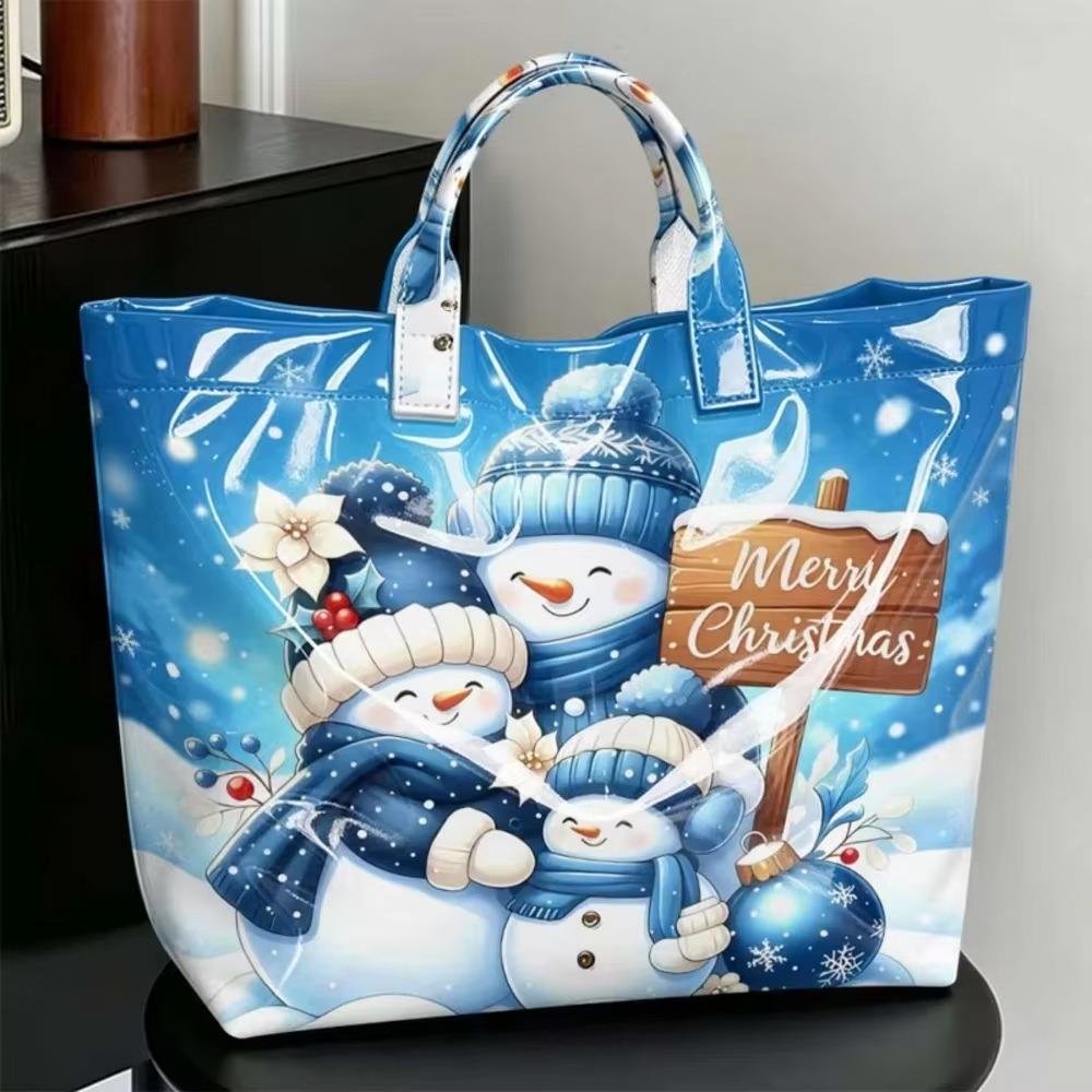 Large Capacity Christmas Print PVC Tote Bag Waterproof Christmas Hand Tote Commute Tote Bag Work