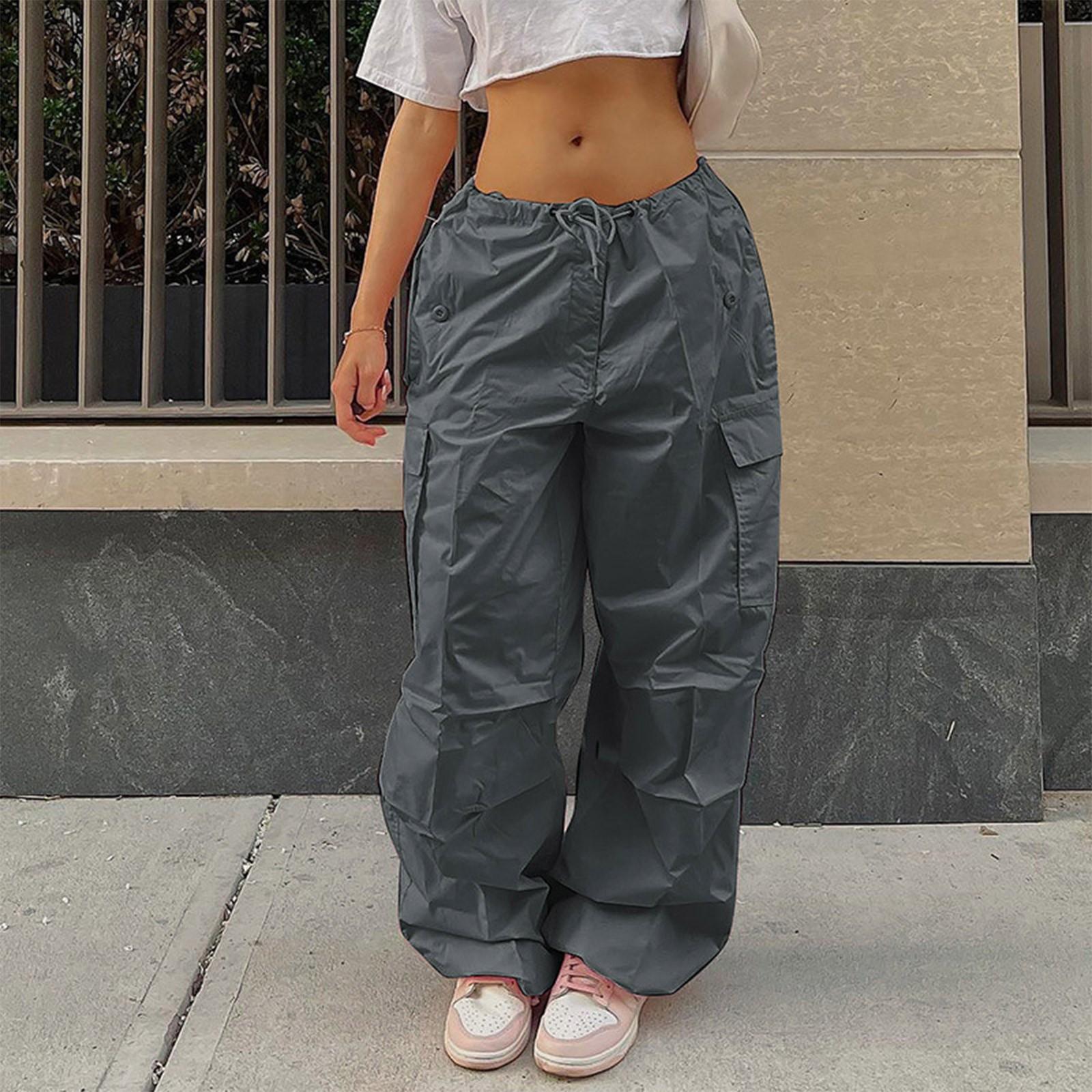 

Women s Color Cargo Pants Street Hip Hop Jogging Pants Tethered Casual Wide Leg Pants M