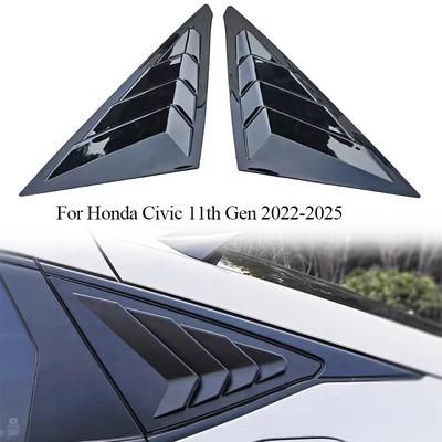 Car Rear Louver Window For Honda Civic 11th Hatchback 2024 2025 Side Shutter Air Vent Scoop Shades Cover Trim Blinds