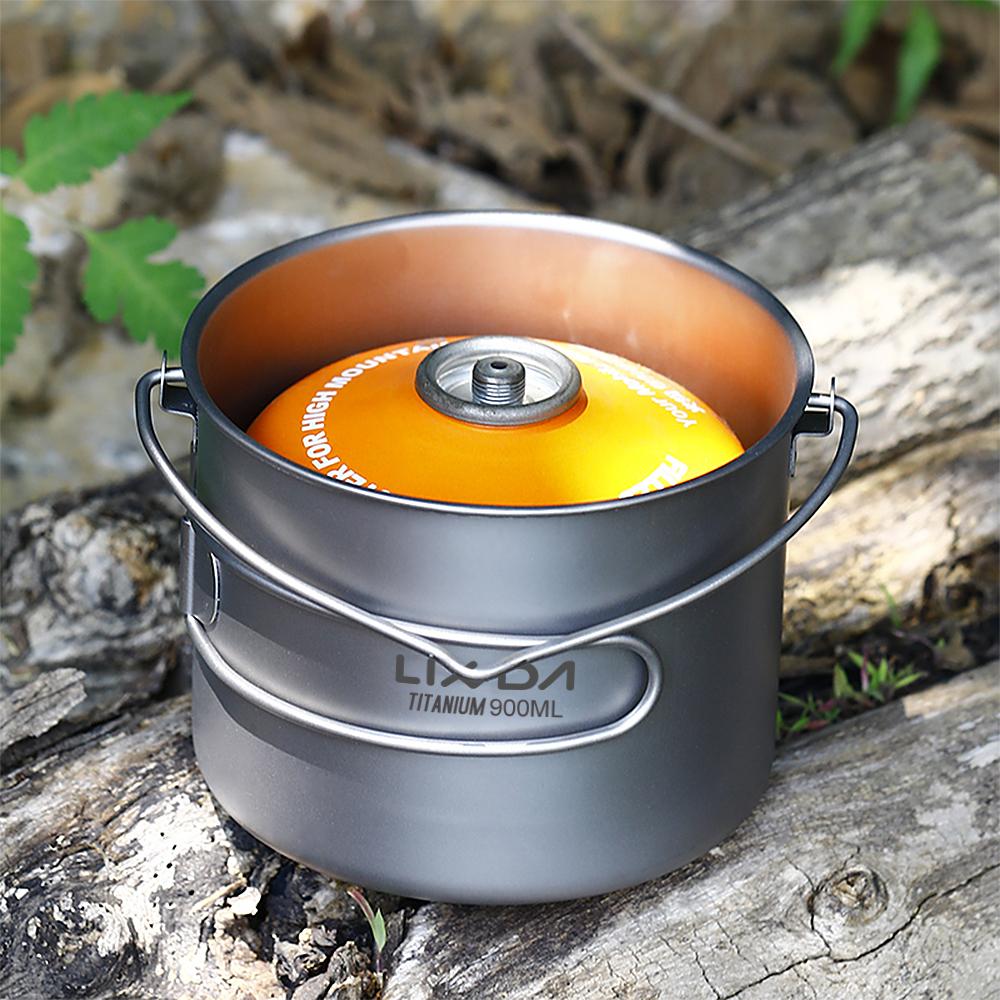 Lixada 750ml 900ml 1100ml Ultralight Titanium Pot Water Mug Cup with Lid and Foldable Handle Outdoor Camping Cooking