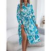 GMXIA Spring Summer Casual Flower-patterned Long-sleeved Shirt Dress Ruffled Long Dress Women's Clothing