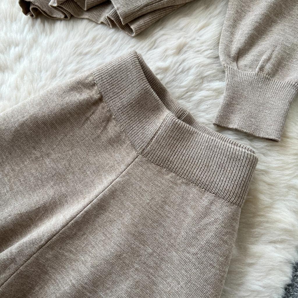 Relaxed-Style Half-Zip Knit Top and Wide-Leg Pants Two-Piece Set for Women Casual Jacquard Pullover Sweater Trousers Sets Fall Commuter Outfit